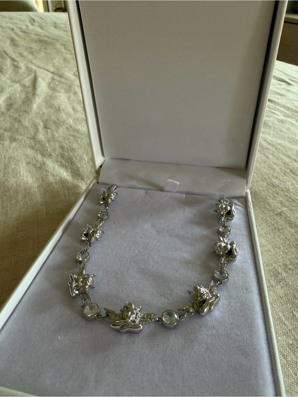 Boys Lie Silver Floral Link Necklace with Clear Accents
